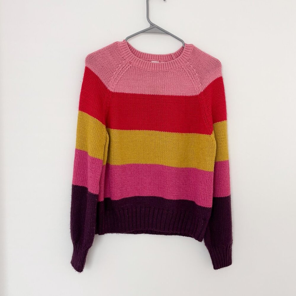 Gap Colorful Striped Wool Blend Knit Crew Neck Sweater